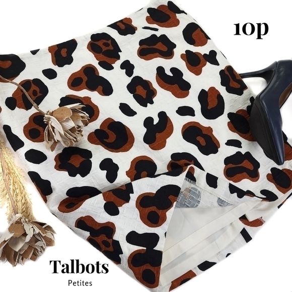 Talbots Dresses & Skirts - Talbots Petites White Brown Black Animal Print Skirt Sz 10p
